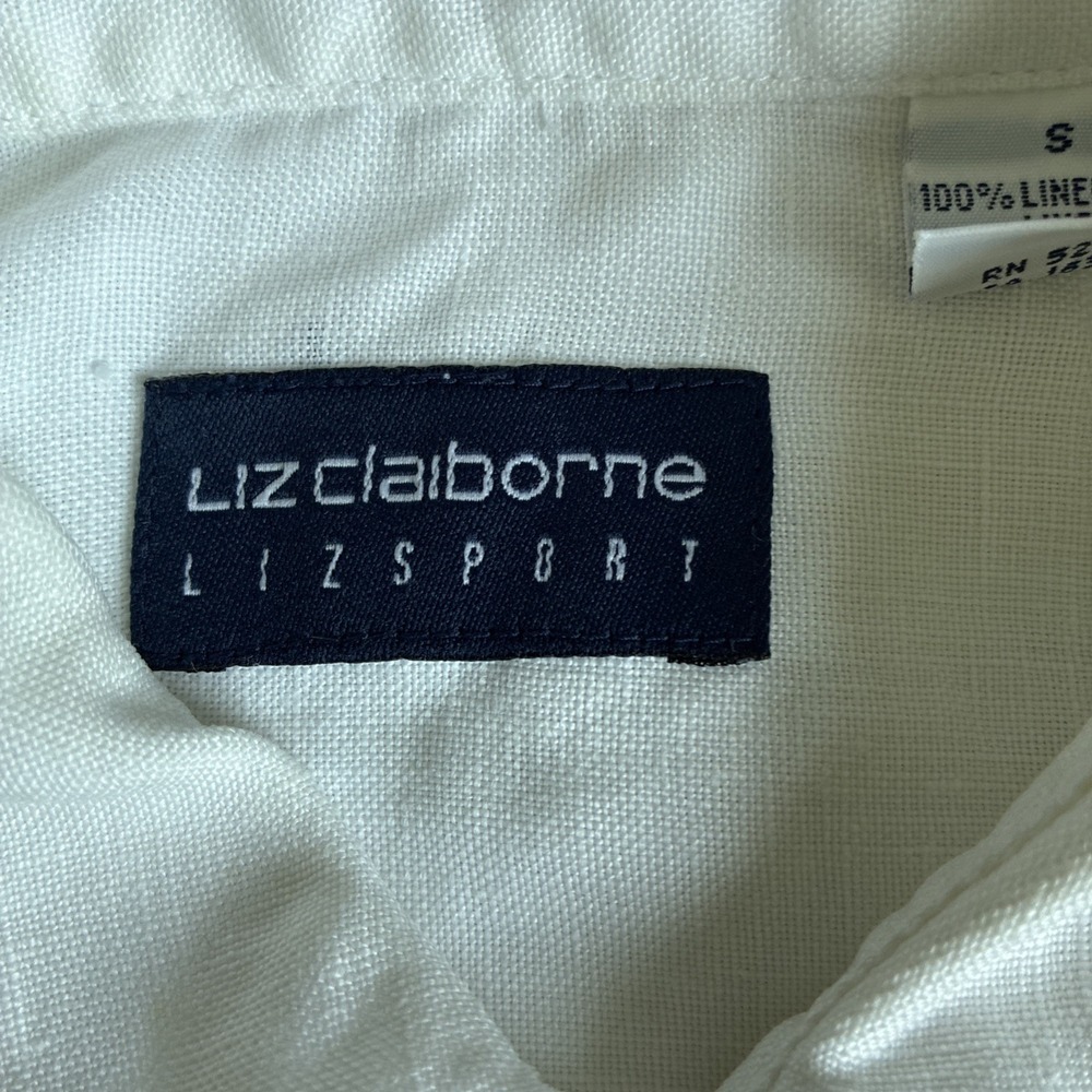 VTG Liz Claiborne Lizsport White 100% Linen Button Up Long‎ Sleeve Blouse Size S - Picture 4 of 13